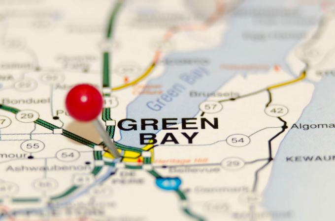 groene baai stad speld op de kaart