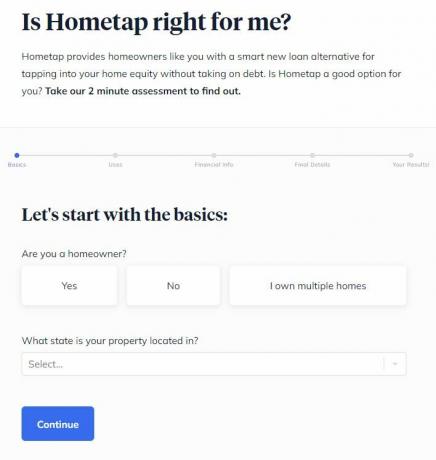 «Подходит ли мне Hometap?» страница, которая начинается с вопроса «Вы домовладелец?»