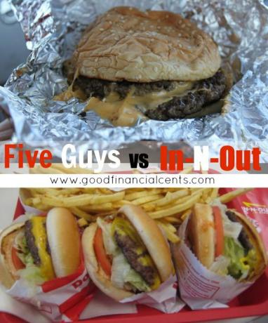 penki vaikinai vs. mėsainis „in-n-out“