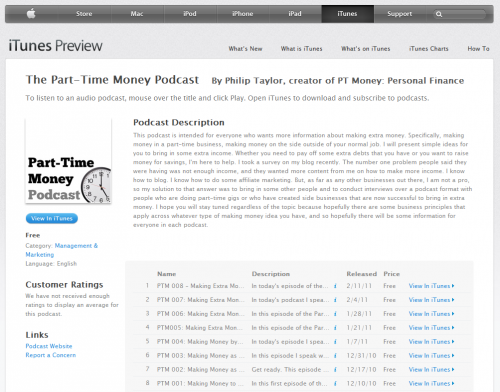 Podcast sur l'argent à temps partiel dans iTunes