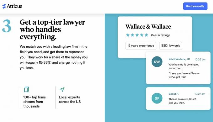 екранна снимка на страница за наемане на адвокат. 