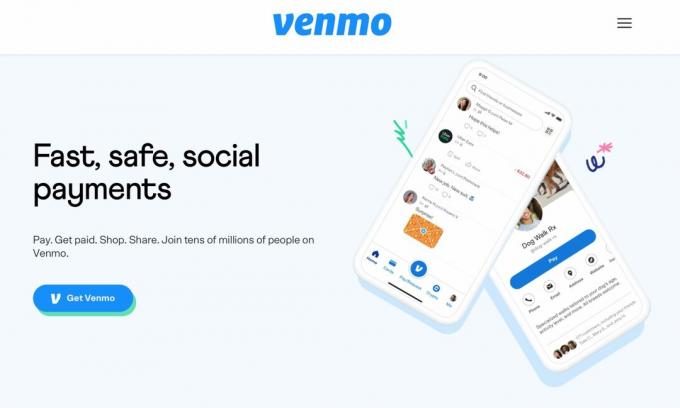 Начална страница на Venmo