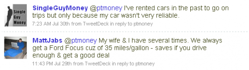Tweet de alquiler de coches