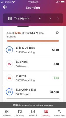 Schermata del budget di Rocket Money