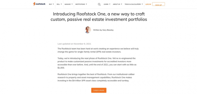 تقدم Blogpost واحدة من Roofstock