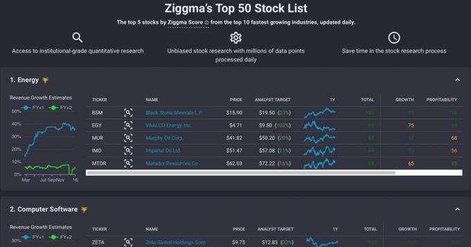 Ziggma Top 50 akcijų sąrašas